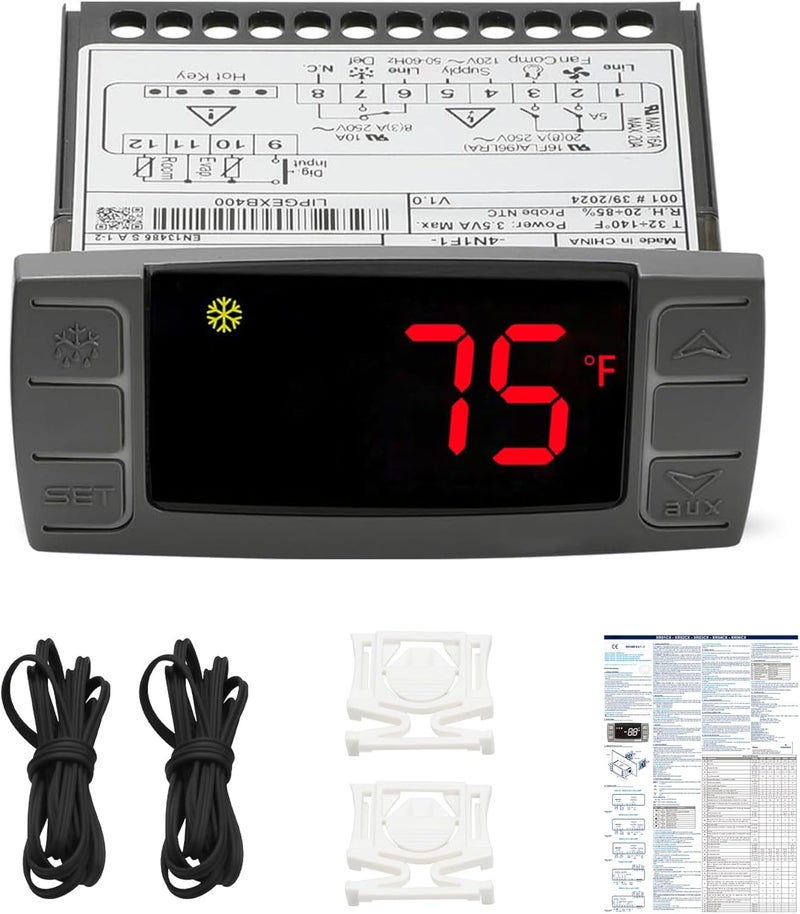 ToolSentryX XR06CX-4AAGILS 32‑Bit Temperature Controller — Replacement for Dixell XR06CX, Programmable Digital Thermostat for 110–125V (50/60Hz) Commercial Refrigeration, Voltage Protection, Red Display - Image 1